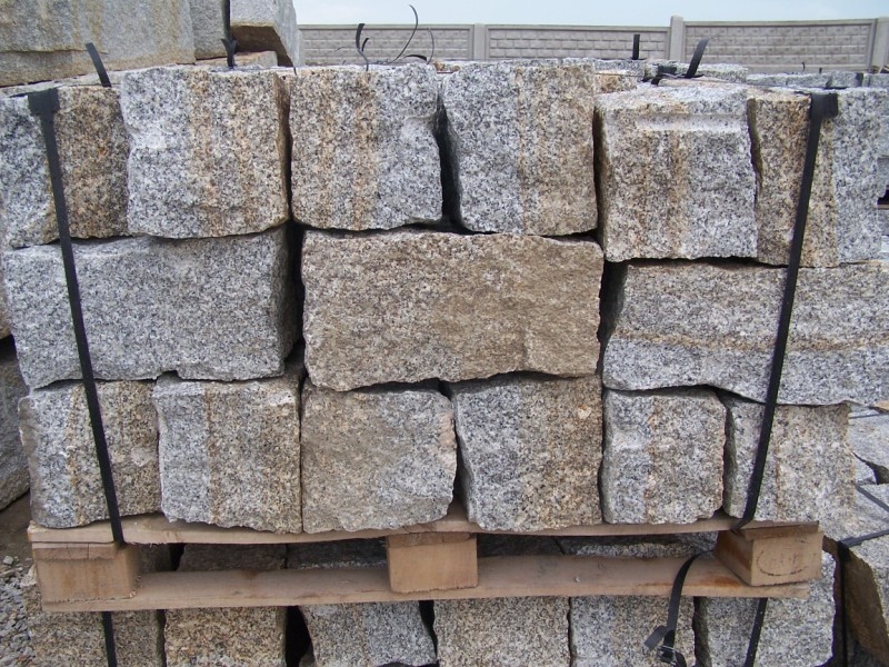 Granit Mauersteine, Granitsteine, Granitmauer gelb 20x20x40